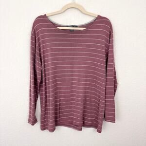 Freefly Womens Long Sleeve T Shirt Top Size XL Banboo Striped Comfy Casual